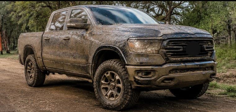 Muddy truck before a mobile detail